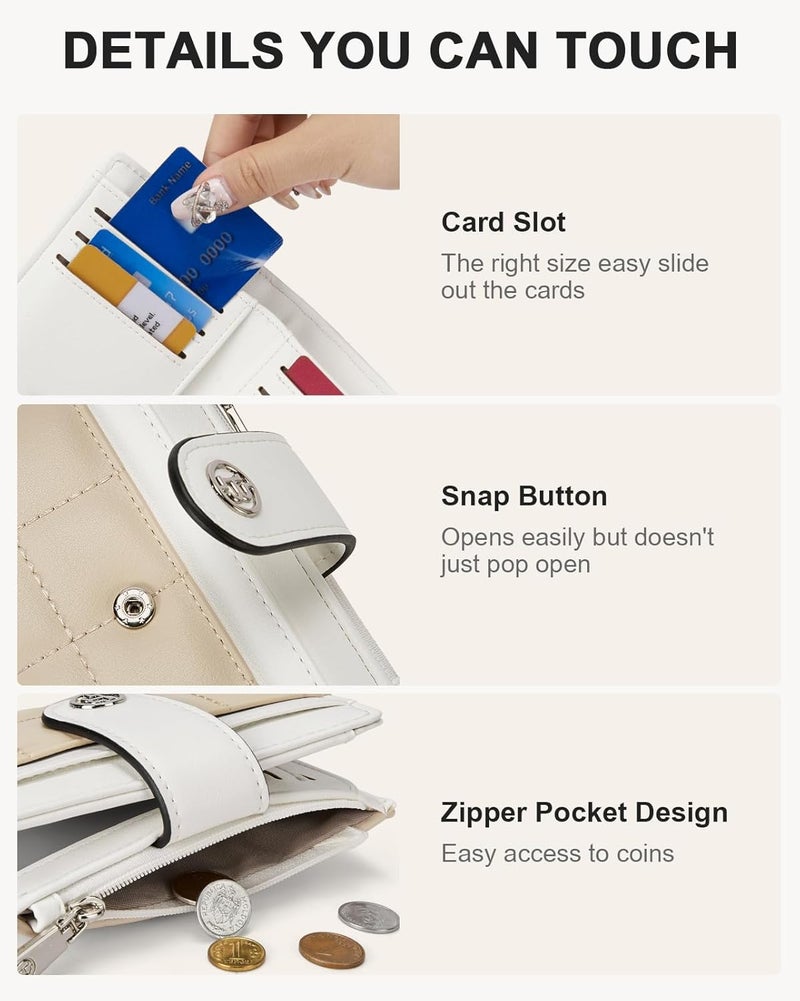 Bostanten Small Wallet for Women Leather RFID Blocking Card Holder Bifold Compact Wallets With Zipper Coin Pocket Beige＆khaki - Image 3